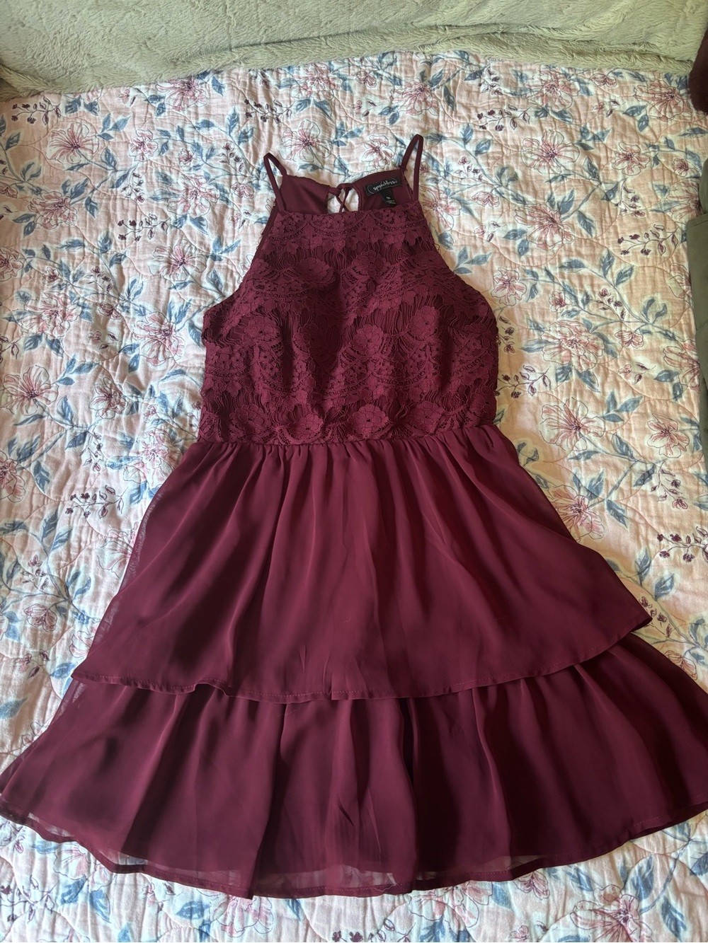 Speechless Wine Lace Halter Dress
